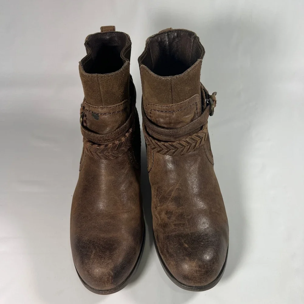 UGG Krewe Ankle Boots Womens 8 Chocolate Brown‎ Leather Moto Harness 1004207
